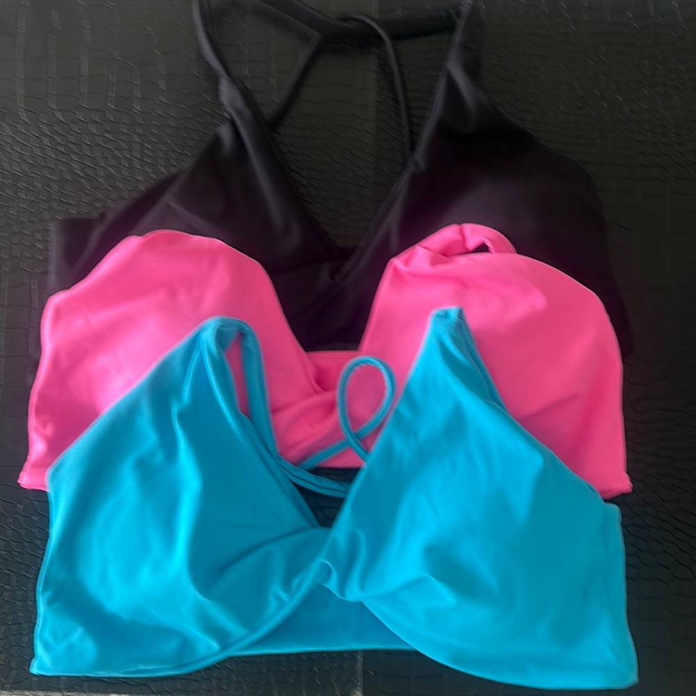 Black, Pink, and Blue Halter Tops